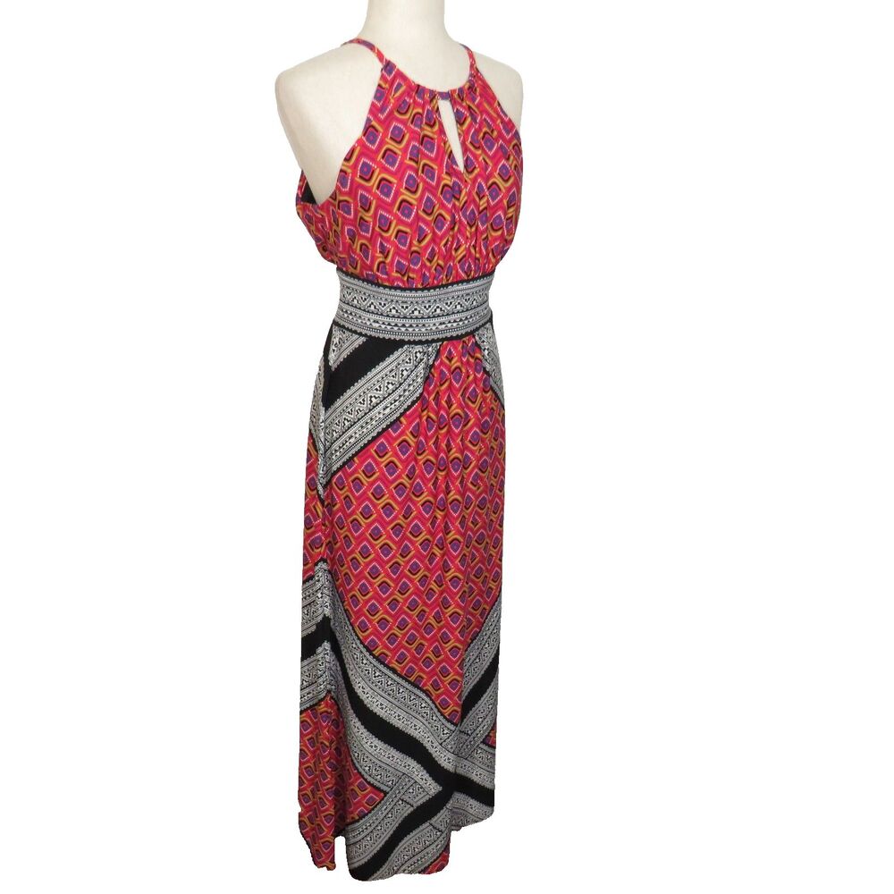 London Times Geometric Print Halter Neck Maxi Dress Size 8